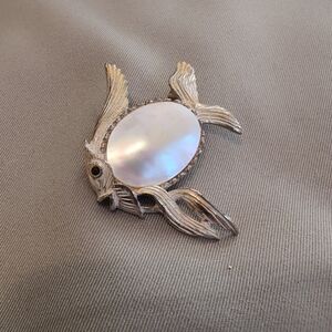 Vintage Fish Brooch With Mother Of Pearl Cabochon